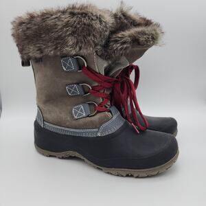 Khombu Faux Fur Lined Snow Boots Size 9M Gray Suede Slope Waterproof Winter